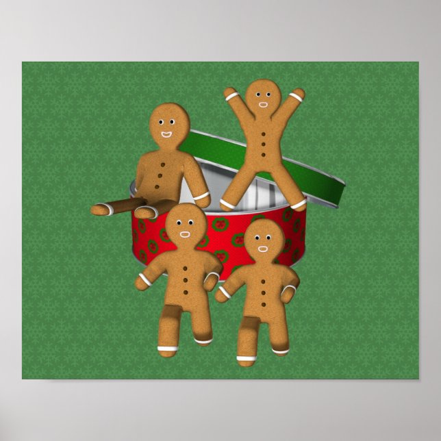 Cute Gingerbread Men Cookies Christmas Holiday Poster (Front)