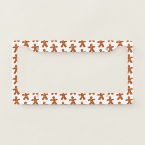 Cute Gingerbread Men on White License Plate Frame