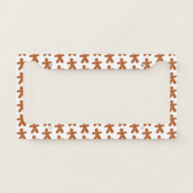 Cute Gingerbread Men on White License Plate Frame (Front)