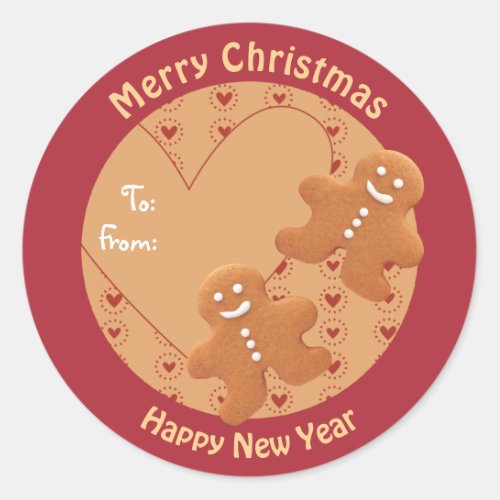 Cute gingerbread men To From Christmas CC0258 Classic Round Sticker