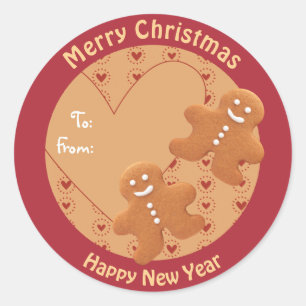 Cute gingerbread men To From Christmas CC0258 Classic Round Sticker