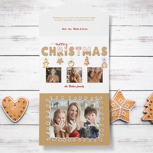 Cute Gingerbread Merry Christmas Multiphoto All In One Invitation