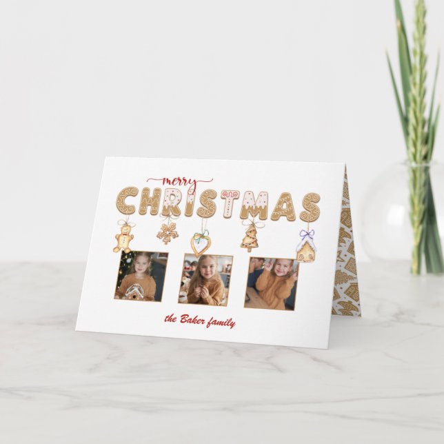 Cute Gingerbread Merry Christmas Multiphoto Holiday Card (Front)