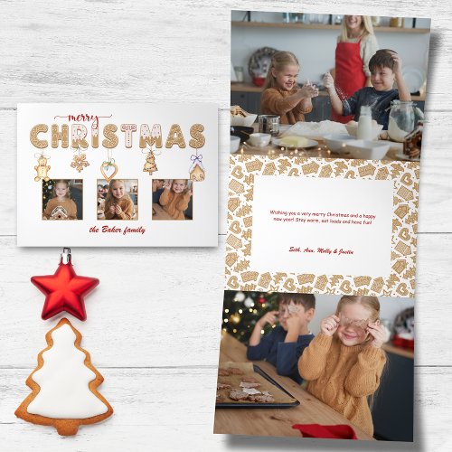 Cute Gingerbread Merry Christmas Multiphoto Tri_Fold Holiday Card