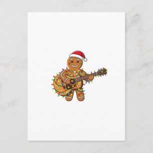 Cute Gingerbread Musician Playing Guitar Announcement Postcard