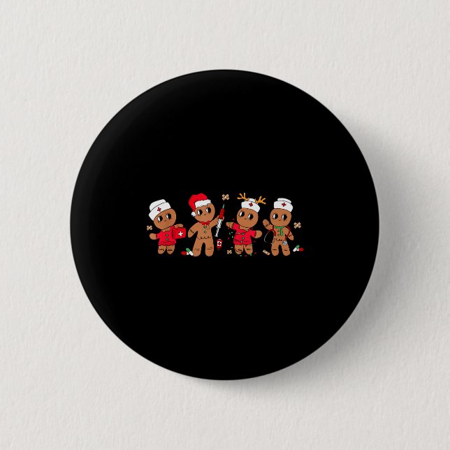 Cute Gingerbread Nurse Christmas Design Medical Hu Button (Front)