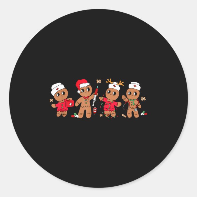 Cute Gingerbread Nurse Christmas Design Medical Hu Classic Round Sticker (Front)