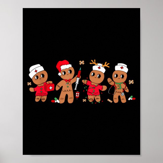 Cute Gingerbread Nurse Christmas Design Medical Hu Poster (Front)