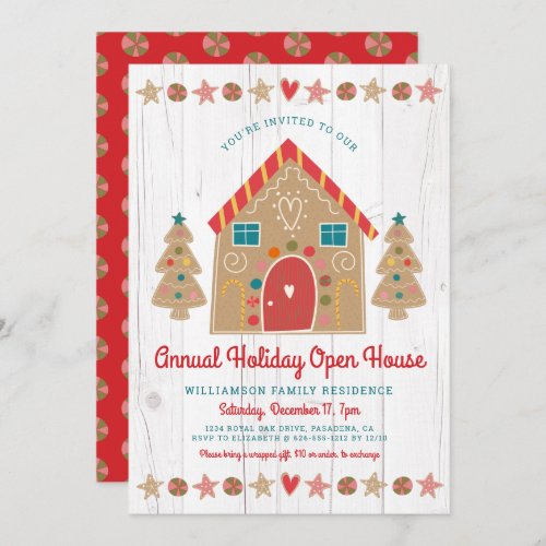 Cute Gingerbread Open House Rustic Christmas Party Invitation