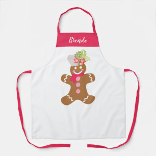 Cute Gingerbread Pink White Personalized Baking  Apron
