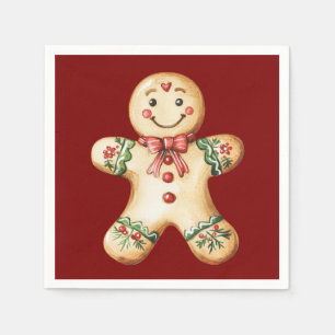 Cute Gingerbread Red Christmas Napkins