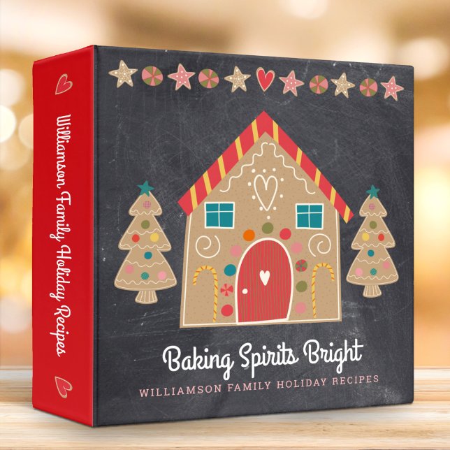 Cute Gingerbread Rustic Chalkboard Recipe Cookbook 3 Ring Binder (Choose from 3 color combos. Check out collection below.)