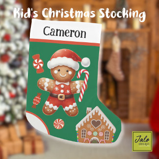 Cute Gingerbread Santa with Candy and House Small Christmas Stocking