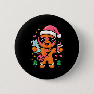Cute Gingerbread Taking Selfie Christmas Pajama To Button