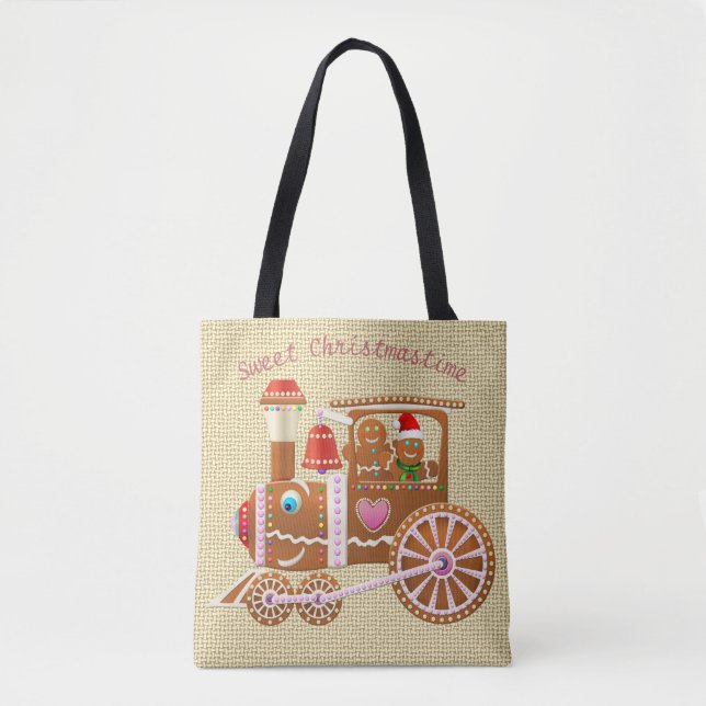 Cute Gingerbread Train And Airplane Cartoon Tote Bag (Front)