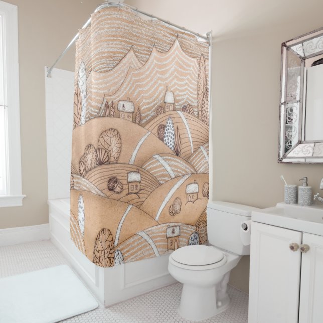 Cute Gingerbread Village Artwork | Shower Curtain (In Situ)