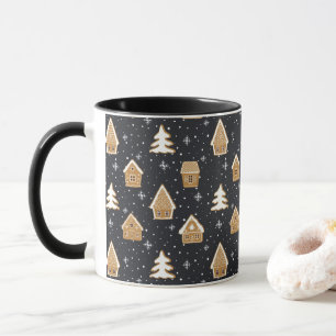 Cute Gingerbread Village Fir Trees Blue Christmas  Mug