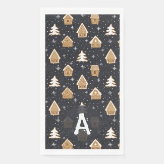 Cute Gingerbread Village Fir Trees Blue Christmas 