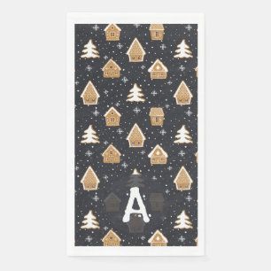 Cute Gingerbread Village Fir Trees Blue Christmas  Paper Guest Towels