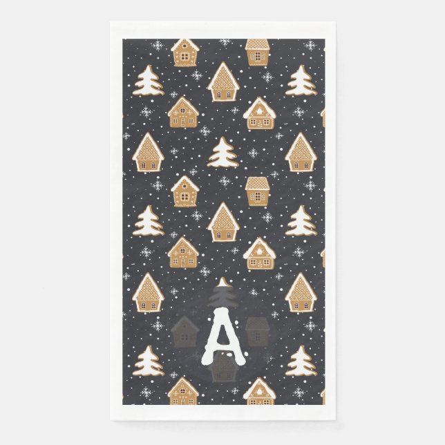 Cute Gingerbread Village Fir Trees Blue Christmas  Paper Guest Towels (Front)