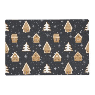 Cute Gingerbread Village Fir Trees Blue Christmas 