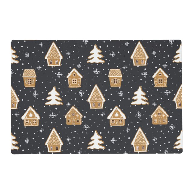 Cute Gingerbread Village Fir Trees Blue Christmas  Placemat (Front)