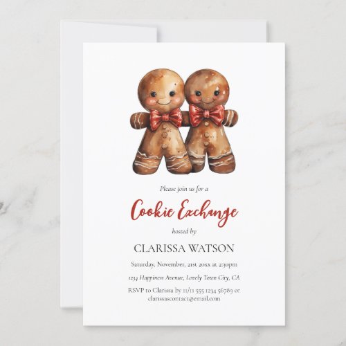 Cute Gingerbread Watercolor Cookie Exchange  Invitation