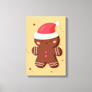 Cute Gingerbread wearing a Santa Hat Canvas Print
