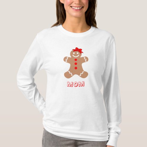 Cute Gingerbread with Bow Mom Red  Brown White T_Shirt