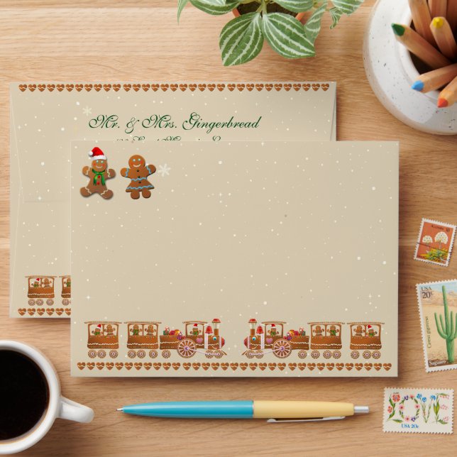 Cute Gingerbread Xmas Steam Trains Envelope (Desk)
