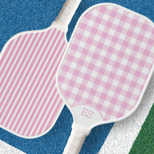 Cute gingham and stripe pink pickleball paddle