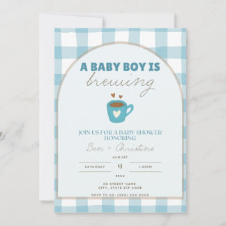 Cute Gingham Baby is Brewing Shower Invitation