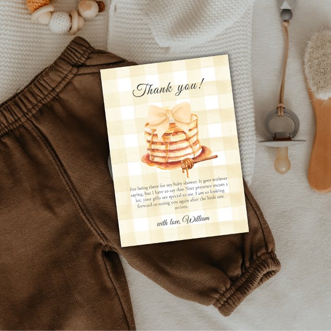 Cute Gingham Bow Pancake Brunch Baby Shower  Thank You Card (Cute Gingham Bow Pancake Brunch Baby Shower Thank You Card)
