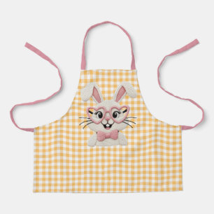 Cute Gingham Bunny Pink Heart Glasses Apron