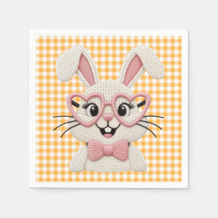 Cute Gingham Bunny Pink Heart Glasses  Napkins