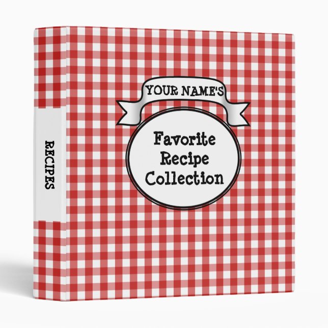 Cute Gingham Check Custom Personalized Recipe Book Binder (Front/Spine)