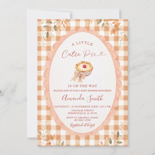 Cute Gingham Cutie Pie Is on the Way Baby Shower Invitation