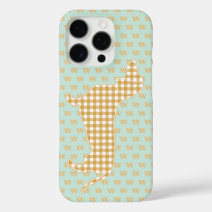 Cute Gingham Dachshund Monogram Duck Egg Blue iPhone 16 Pro Case