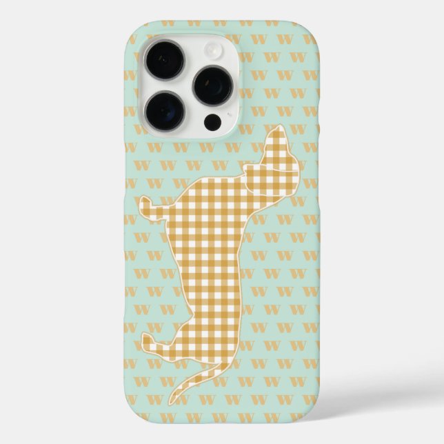Cute Gingham Dachshund Monogram Duck Egg Blue Case-Mate iPhone Case (Back)