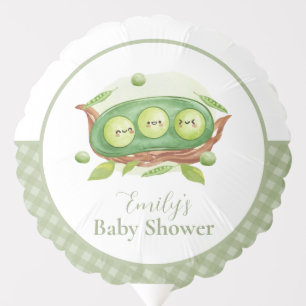 Cute Gingham Greenery Sweet Pea In Pod Baby Shower Balloon