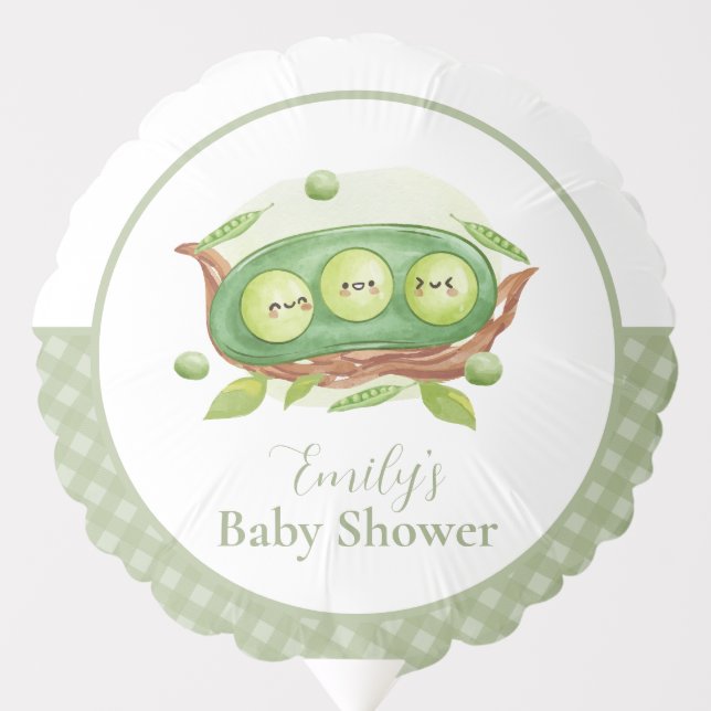 Cute Gingham Greenery Sweet Pea In Pod Baby Shower Balloon (Front)