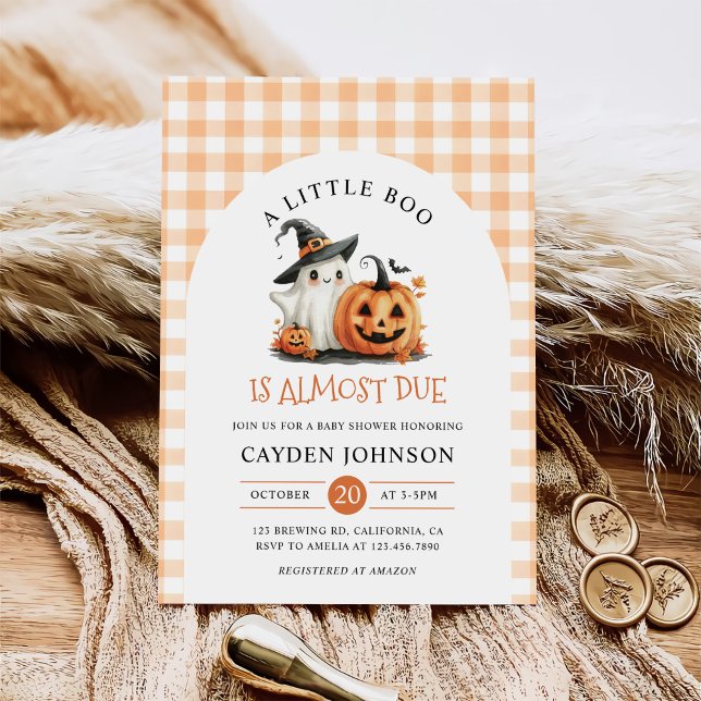 Cute Gingham Halloween Ghost Baby Shower Invitation (Creator Uploaded)