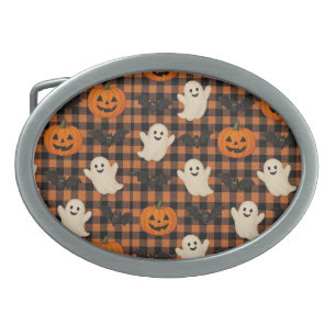 Cute, gingham halloween ghost pumpkin bats  belt buckle