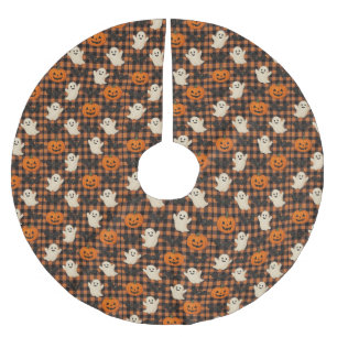 Cute, gingham halloween ghost pumpkin bats brushed polyester tree skirt