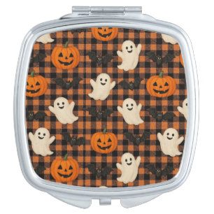 Cute, gingham halloween ghost pumpkin bats compact mirror