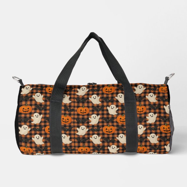 Cute, gingham halloween ghost pumpkin bats  duffle bag (Front)