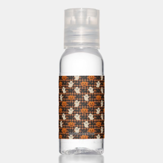 Cute, gingham halloween ghost pumpkin bats  hand sanitizer (Front)