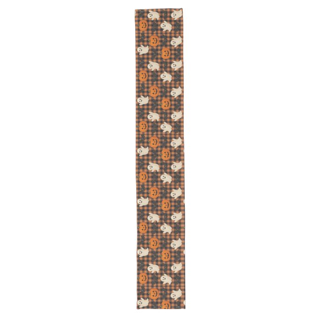 Cute, gingham halloween ghost pumpkin bats  long table runner (Front)