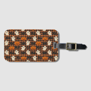 Cute, gingham halloween ghost pumpkin bats  luggage tag