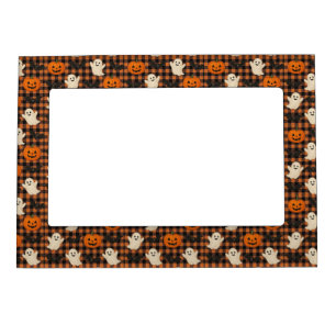 Cute, gingham halloween ghost pumpkin bats magnetic frame